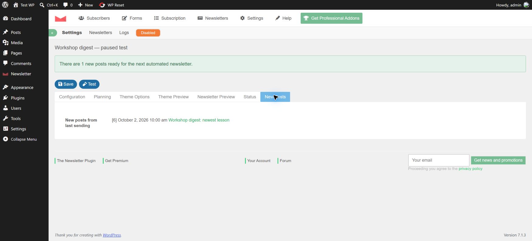 Automated New Posts lists only Workshop digest: newest lesson